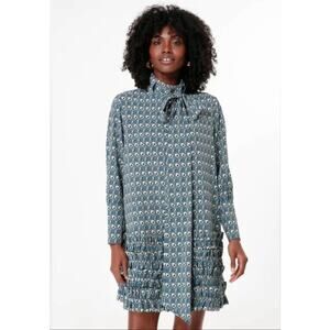 Tuckernuck Celia Mini Shirt Dress Geometric Print Necktie Size S